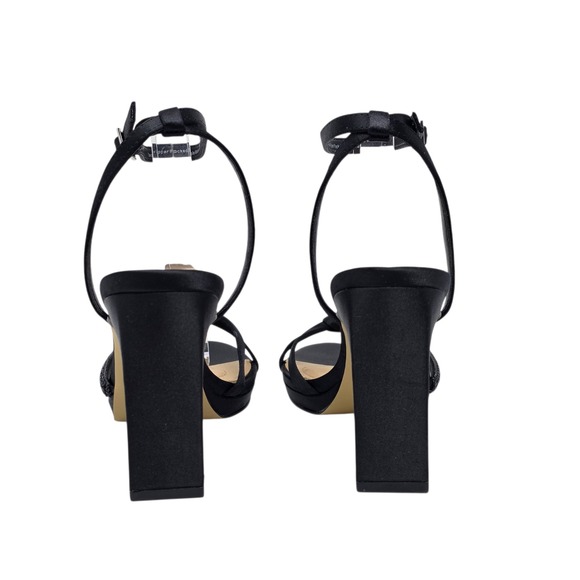 Badgley Mischka Black Rhinestone‎ Ankle Strap Block Heel Platform Sandals 6.5 - Picture 6 of 12